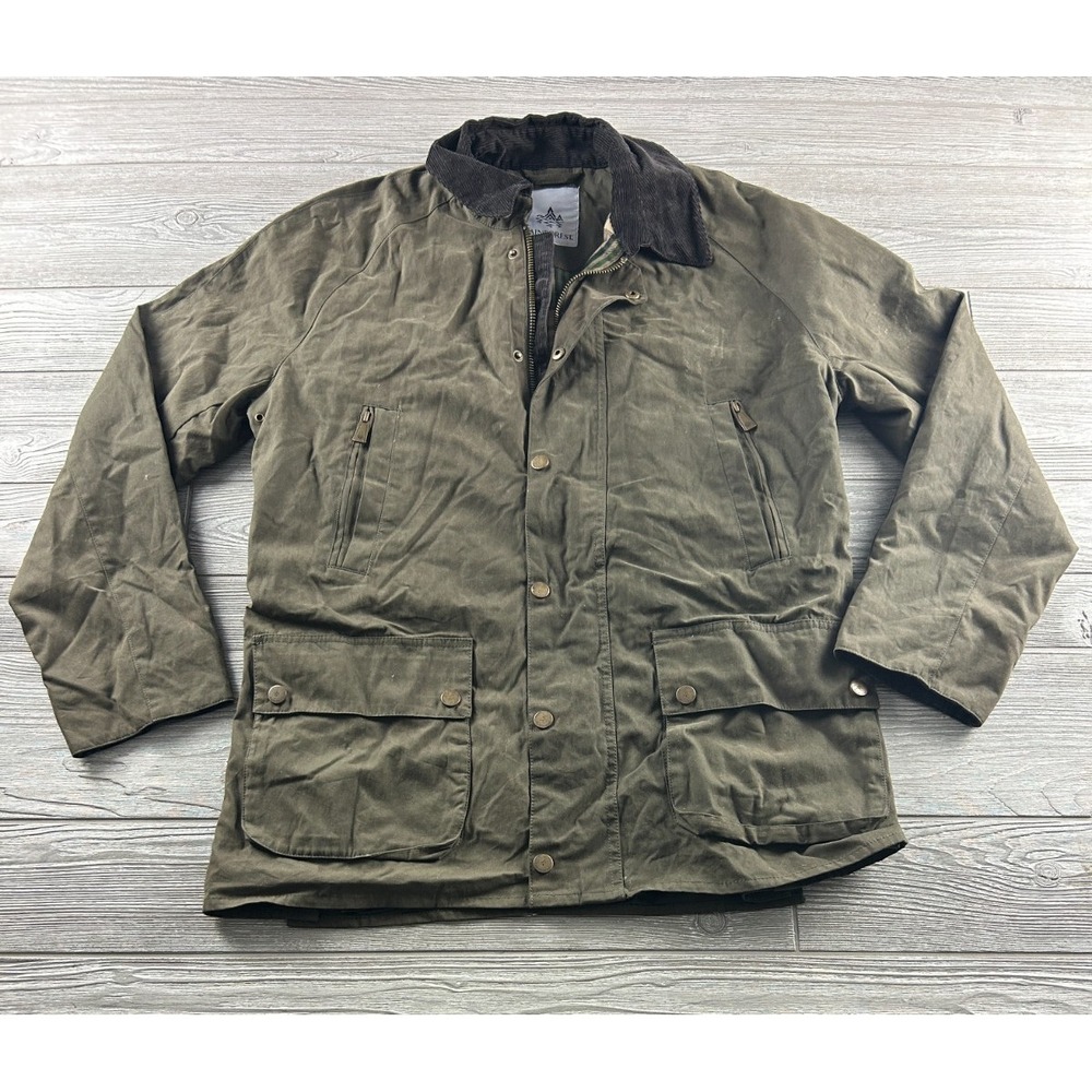 RFT Rainforest Jacket Mens Medium Olive Green Brown Collar Outdoor Coat Parka